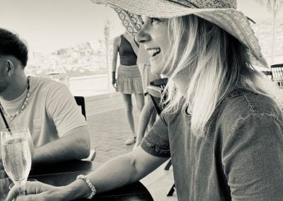 Hayley, founder of The Box mobile prosecco bar, serving English sparkling wine at a Wiltshire event